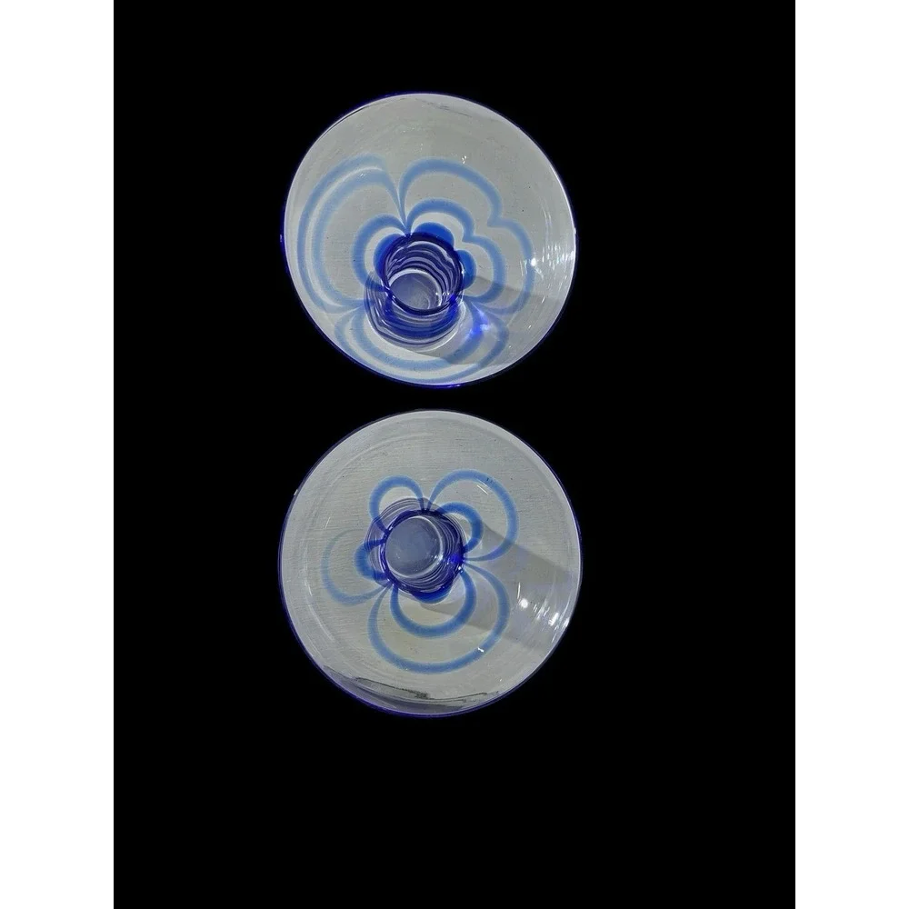 2 Pier 1 Margarita Stem Wide Mouth-Blown Glasses Blue Swirl Dessert‎ Cobalt Blue